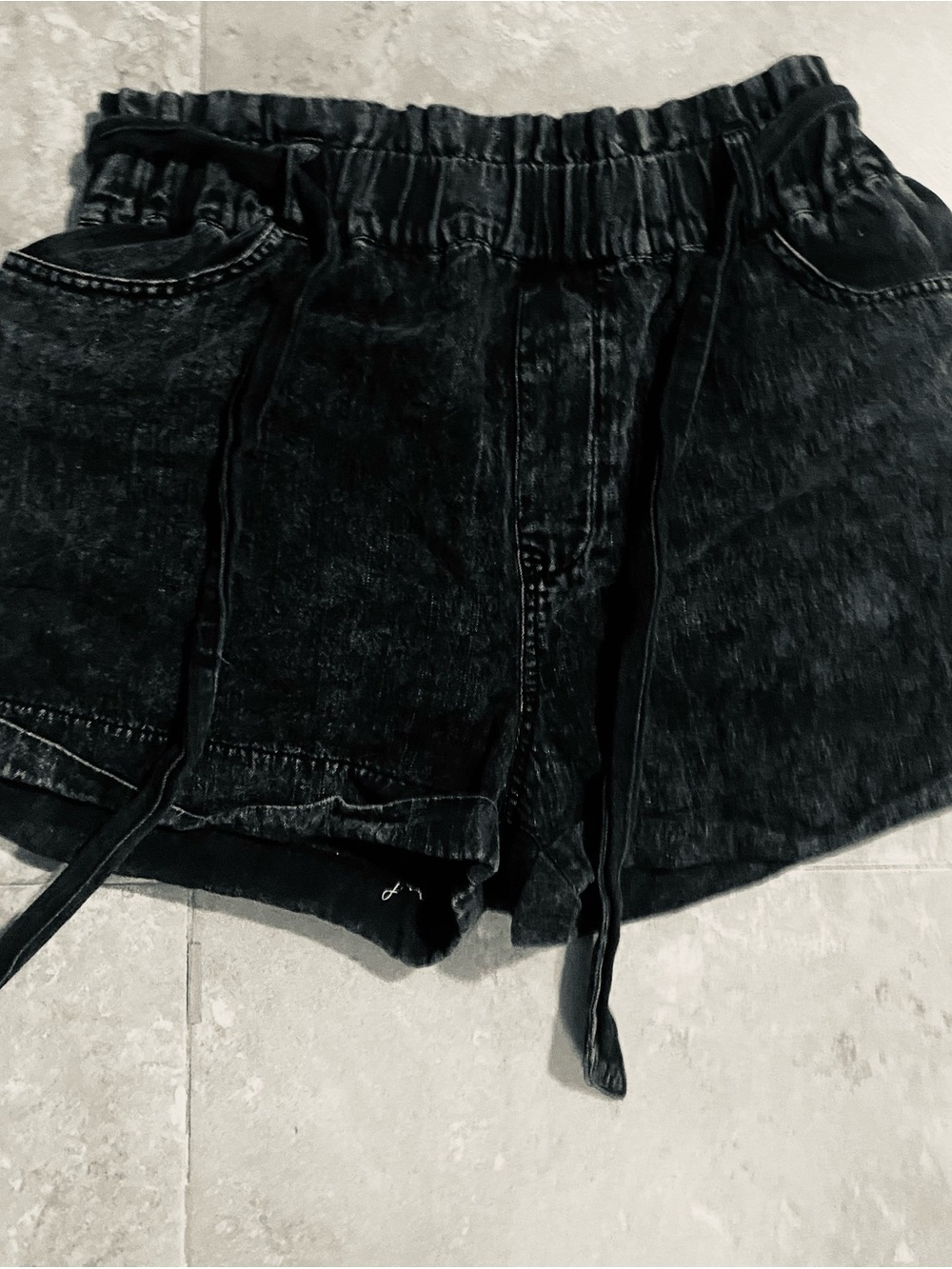 High-Waist retro Black Drawstring Denim Shorts